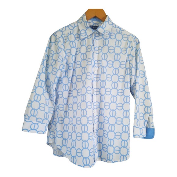 Cape Madras Womens Blue White Button Down Blouse Size Medium - Picture 1 of 5